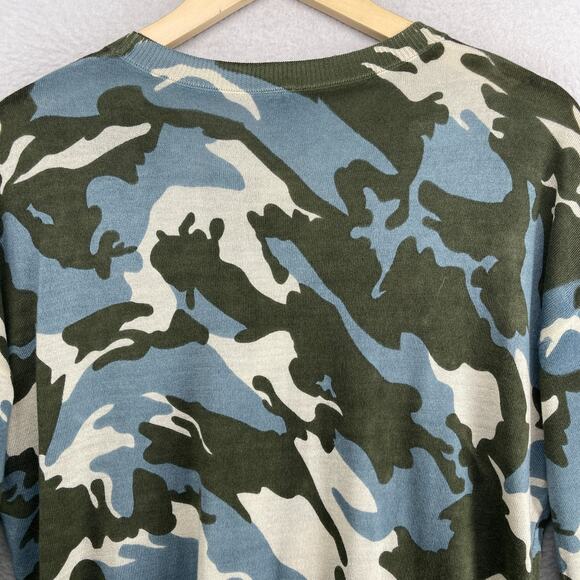 MAGASCHONI Sweater Womens M Silk Cashmere Tunic Camo 3/4 Sleeve Green Blue - Picture 9 of 12